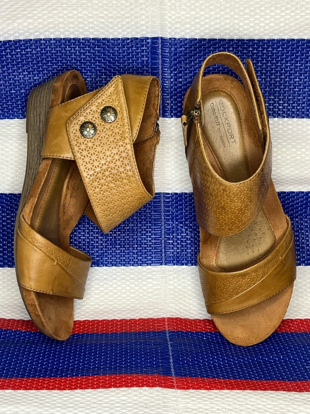 Women’s - Rockport Cobb Hill Hollywood Leather Copper Low Wedge Sandals Size 9 - Picture 12 of 13
